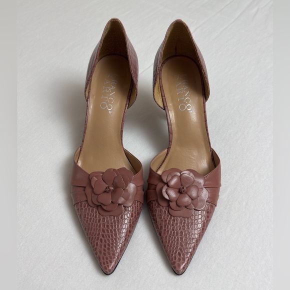 Franco Sarto Shoes - Vintage Franco Sarto Pink Leather Pointed Toe Floral Heels Size 8.5 Boho Retro